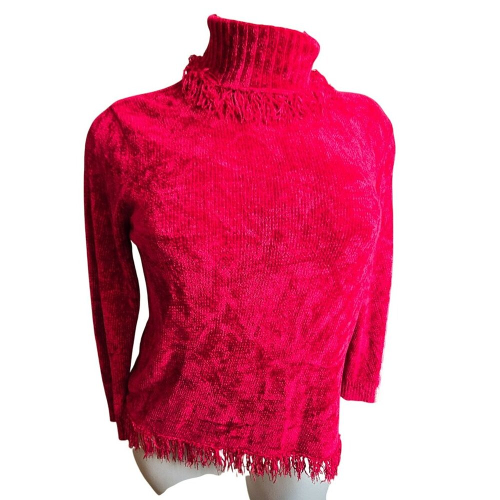Red Fringed Turtleneck Sweater Woman's Size 1X Rafaella Soft Feel JJ4072